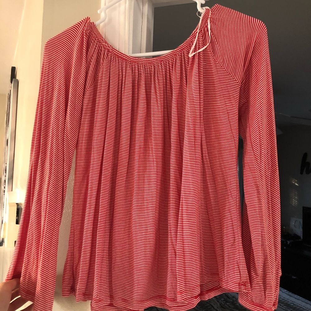 Off the shoulder striped shirt